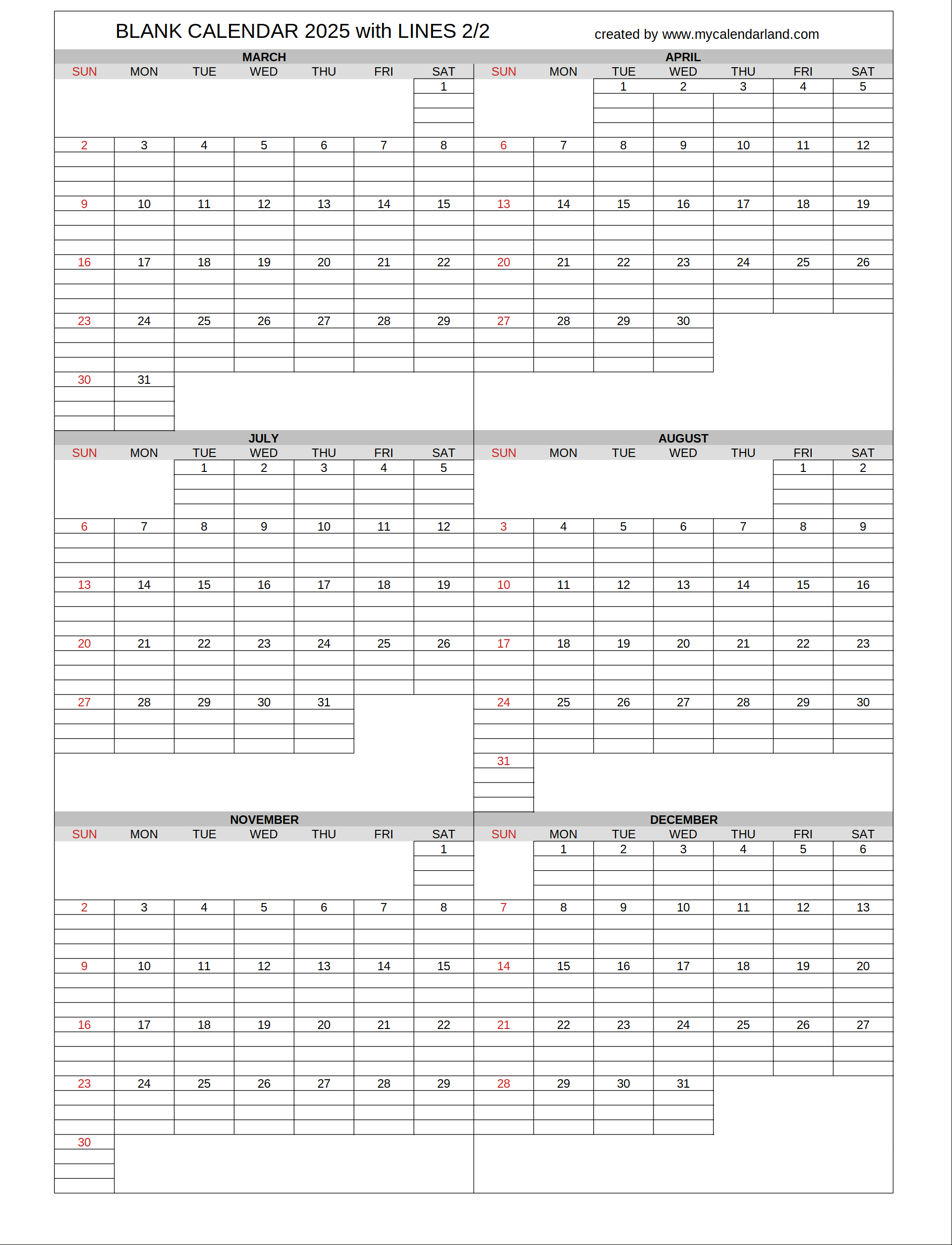 Yearly Printable Calendars For Free – My Calendar Land | Calendar 2025