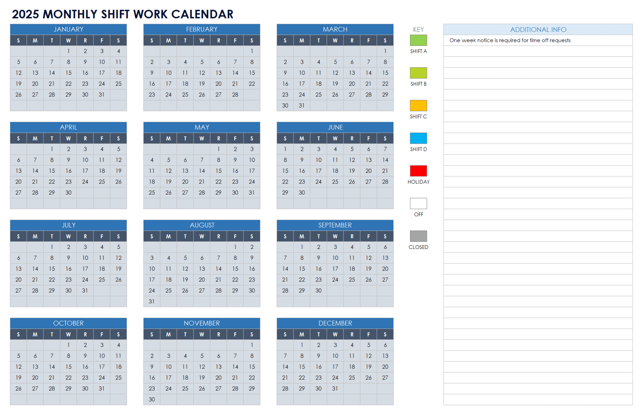 15 Free 2025 Monthly Calendar Templates | Smartsheet | 2025 Shift Calendar Printable