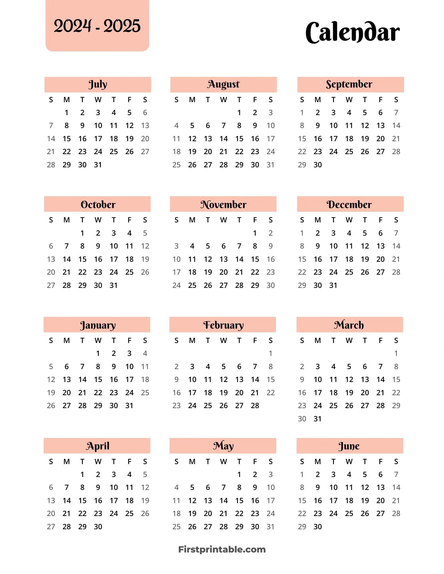 2024-2025 Calendar Printables | Free Pdf | Calendar 2025