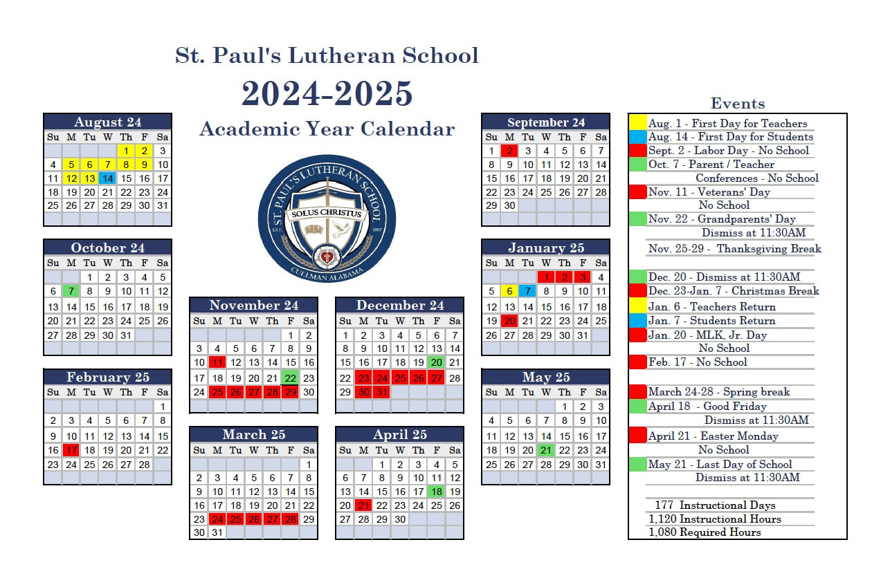 2024 - 2025 School Calendar - St. Paul&amp;#039;S Lutheran School | Calendar 2025