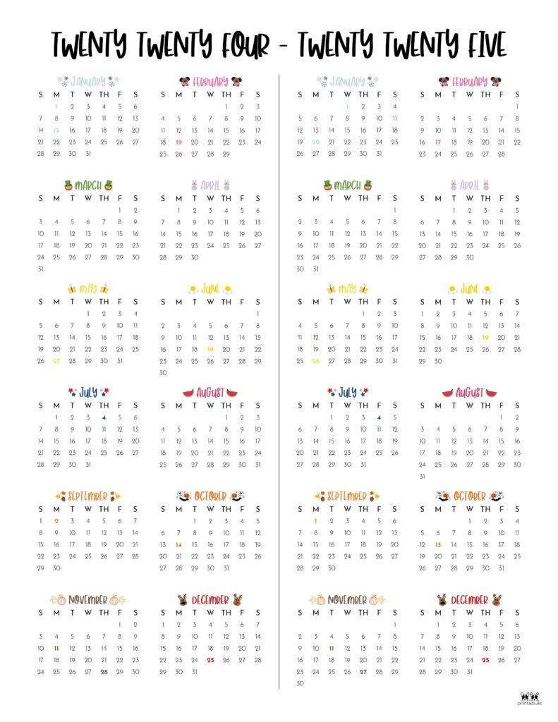 2024-2025 Two Year Calendars - 10 Free Printables | Printabulls | Calendar 2025