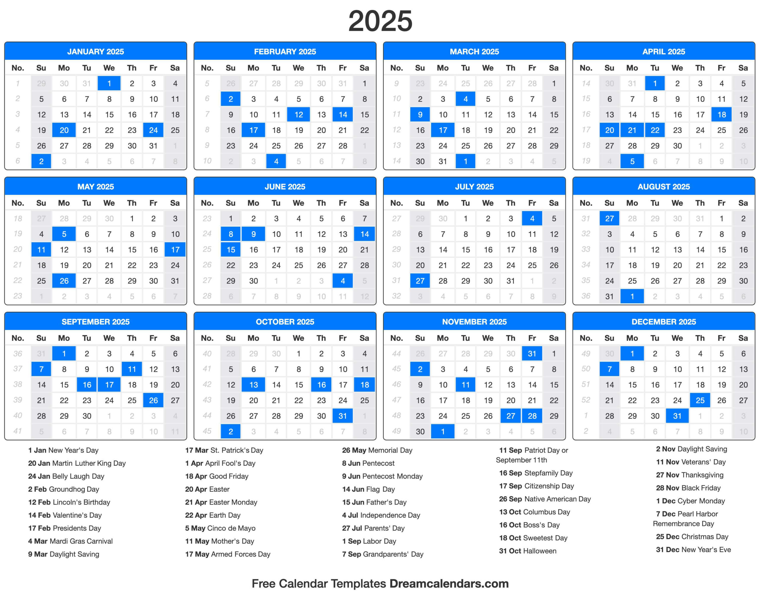 2025 Calendar | 2025 Calendar With All Holidays Printable