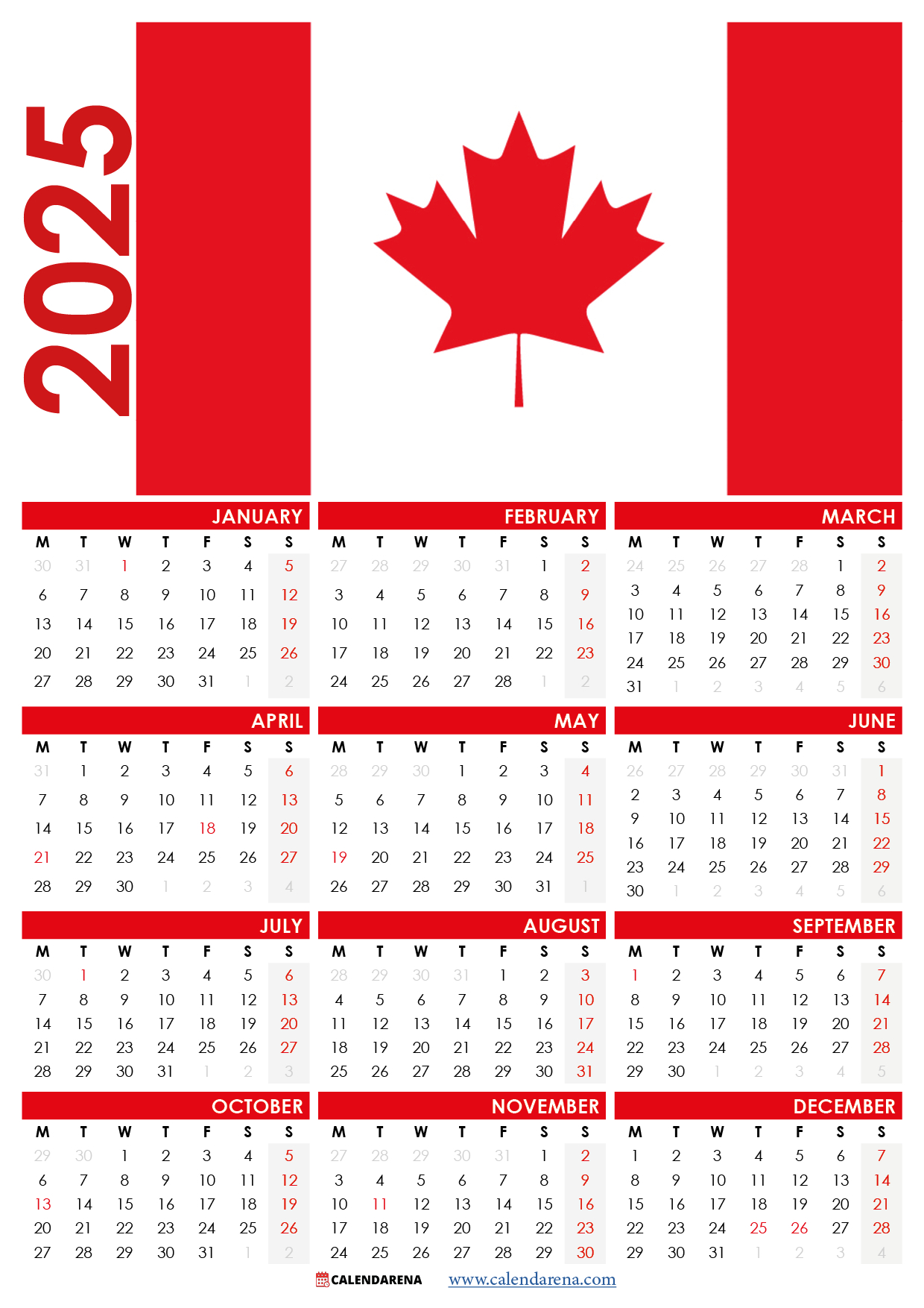 2025 Calendar Canada Printable Free | 2025 Calendar Printable Canada