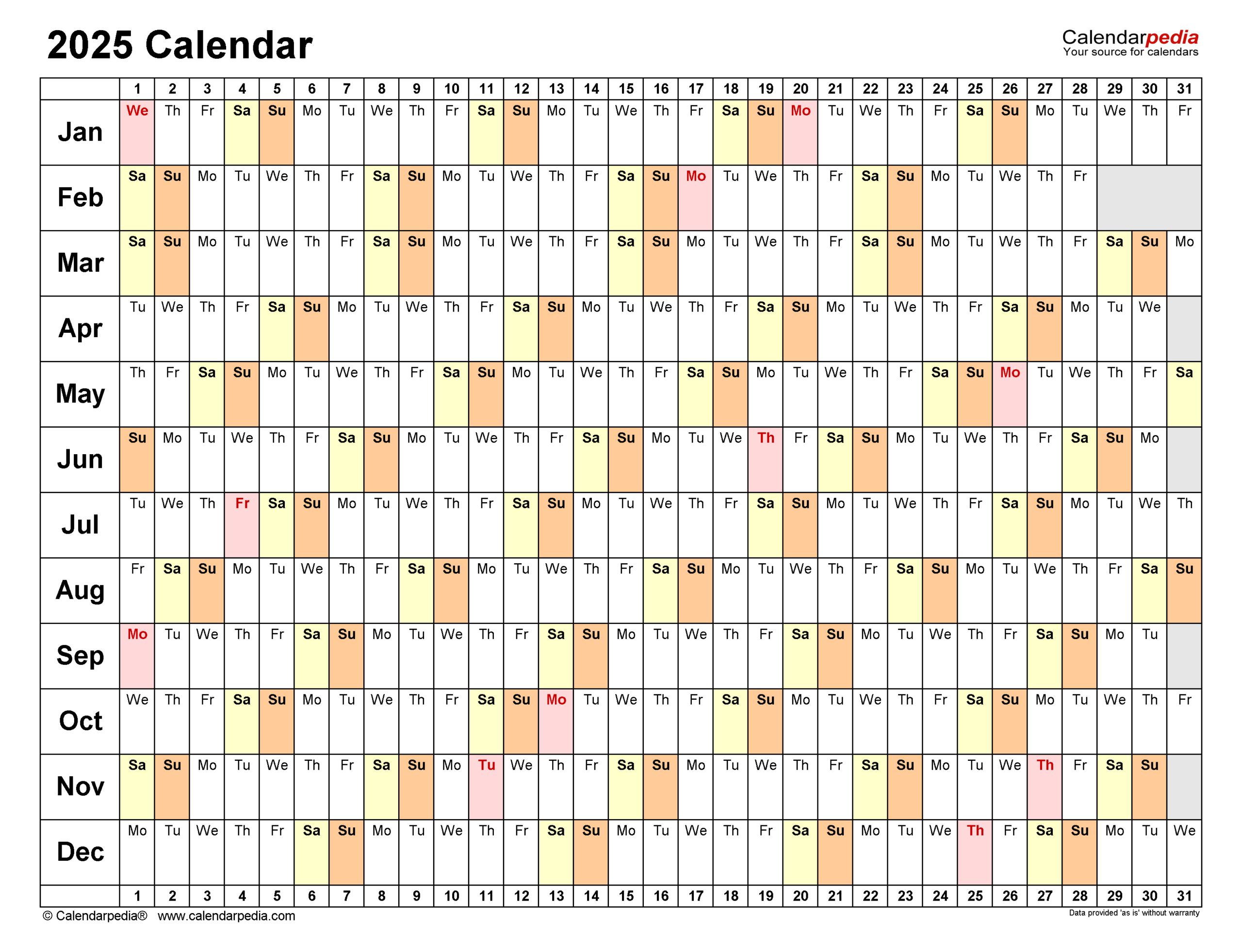 2025 Calendar - Free Printable Excel Templates - Calendarpedia | 2025 Employee Attendance Calendar Printable