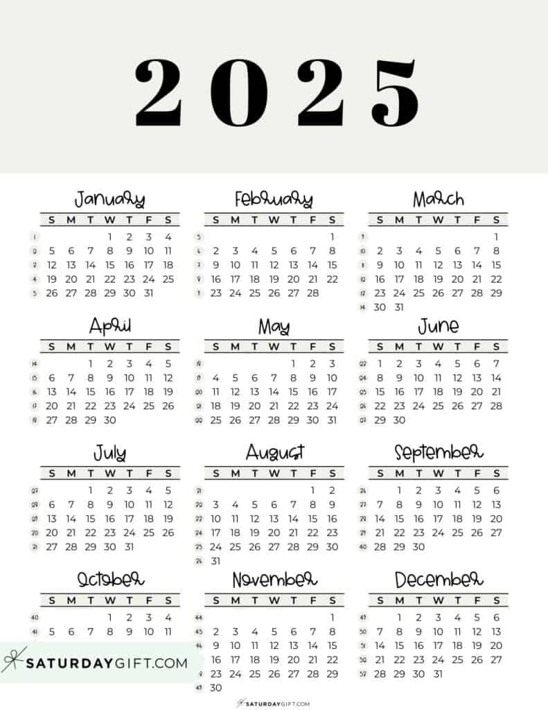 2025 Calendar Printable - 18 Cute &amp;amp; Free 2025 Yearly Calendar | 2025 Small Printable Calendar