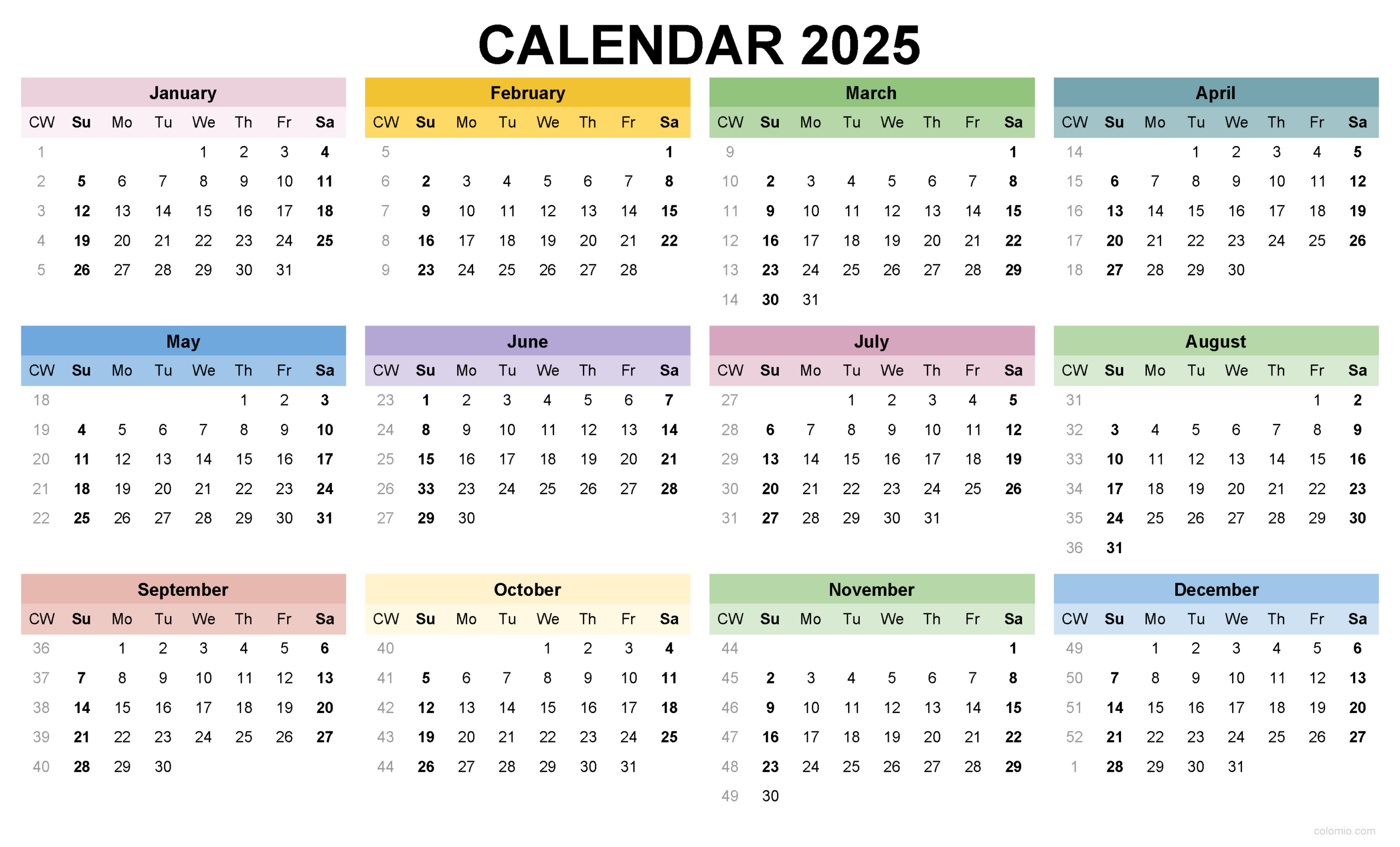 2025 Calendar Printable, ✓ Pdf, Excel And Image File - Free | 12 Month Printable Calendar 2025 Free