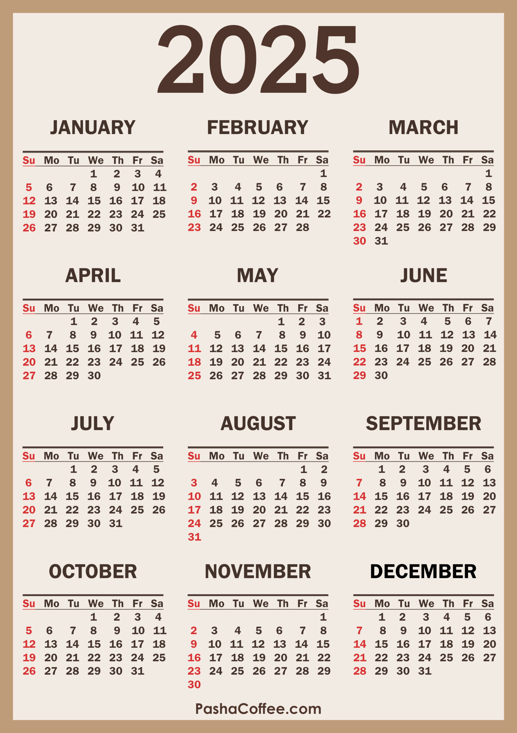 2025 Calendar, Printable Free, Vertical – Pashacoffee | Calendar 2025