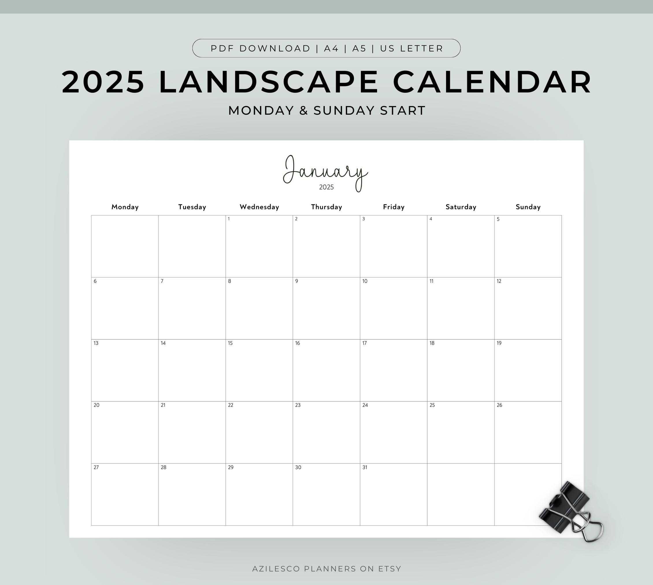 2025 Calendar Printable Landscape, Minimalist Monthly Calendar | Calendar 2025