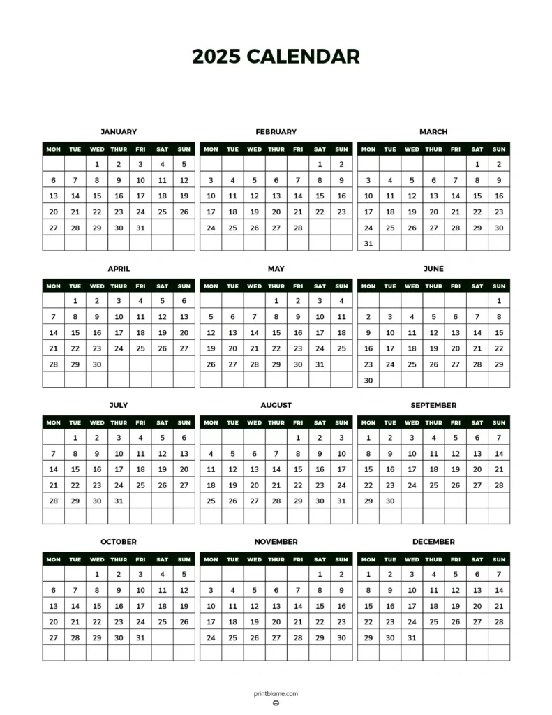 2025 Calendar Printables - 50 Free Printable Calendars 2025 | Printable Full Year 2025 Calendar Free