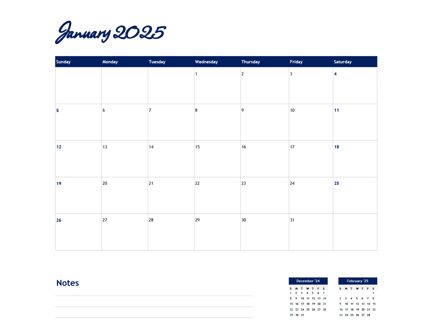 2025 Calendar Template - Excel | Google Sheets - Highfile | Google Calendar 2025 Printable