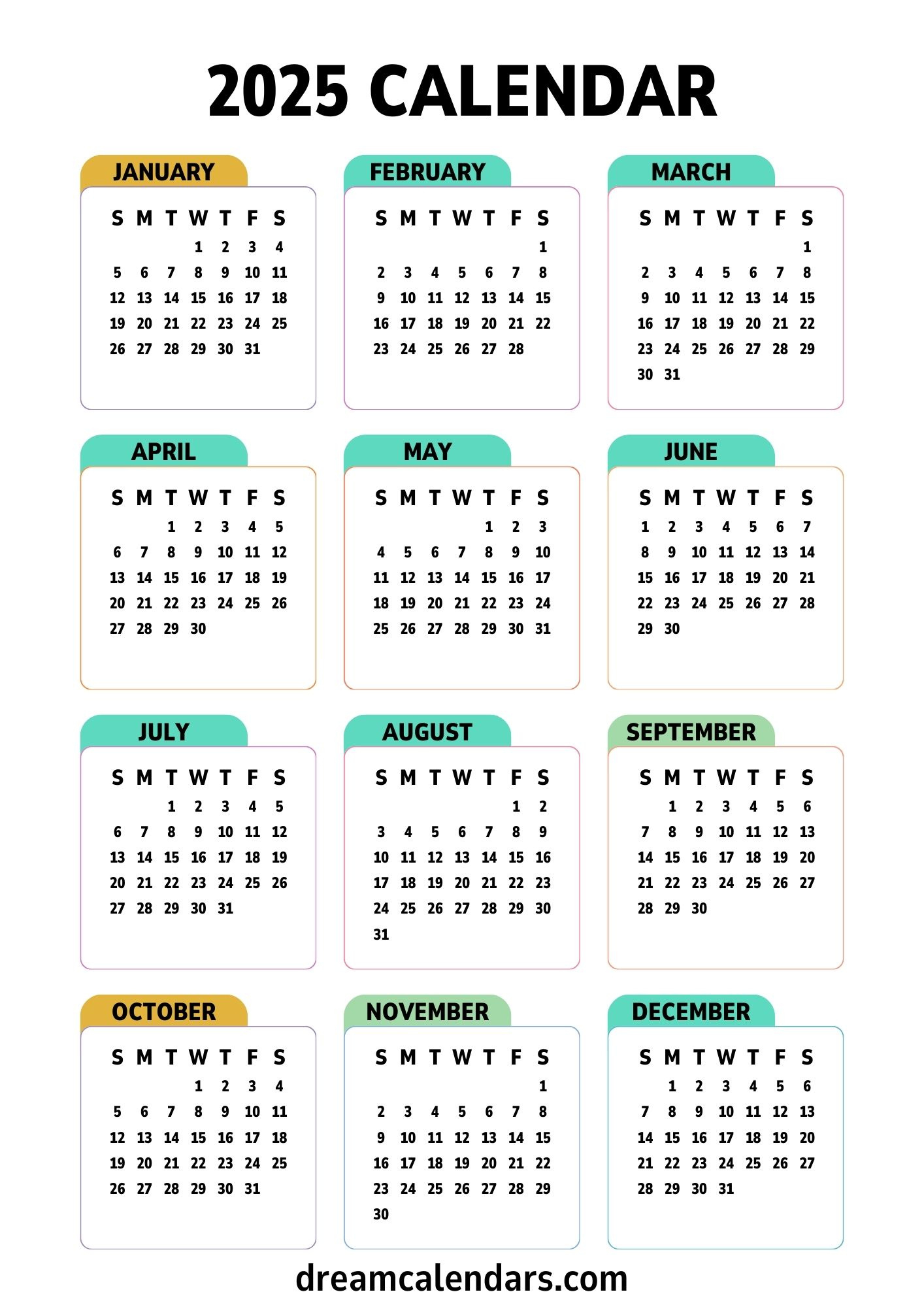 2025 Calendars: Printable Yearly And Monthly - Dream Calendars | Best Free Printable Calendar 2025