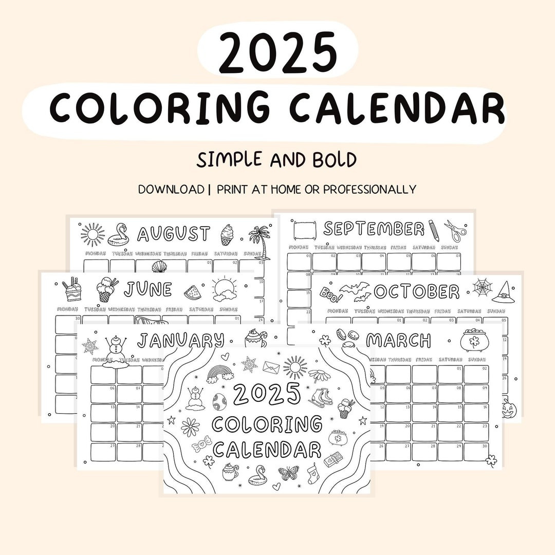 2025 Coloring Calendar Kids Calendar 2025 Monthly Planner | Calendar 2025