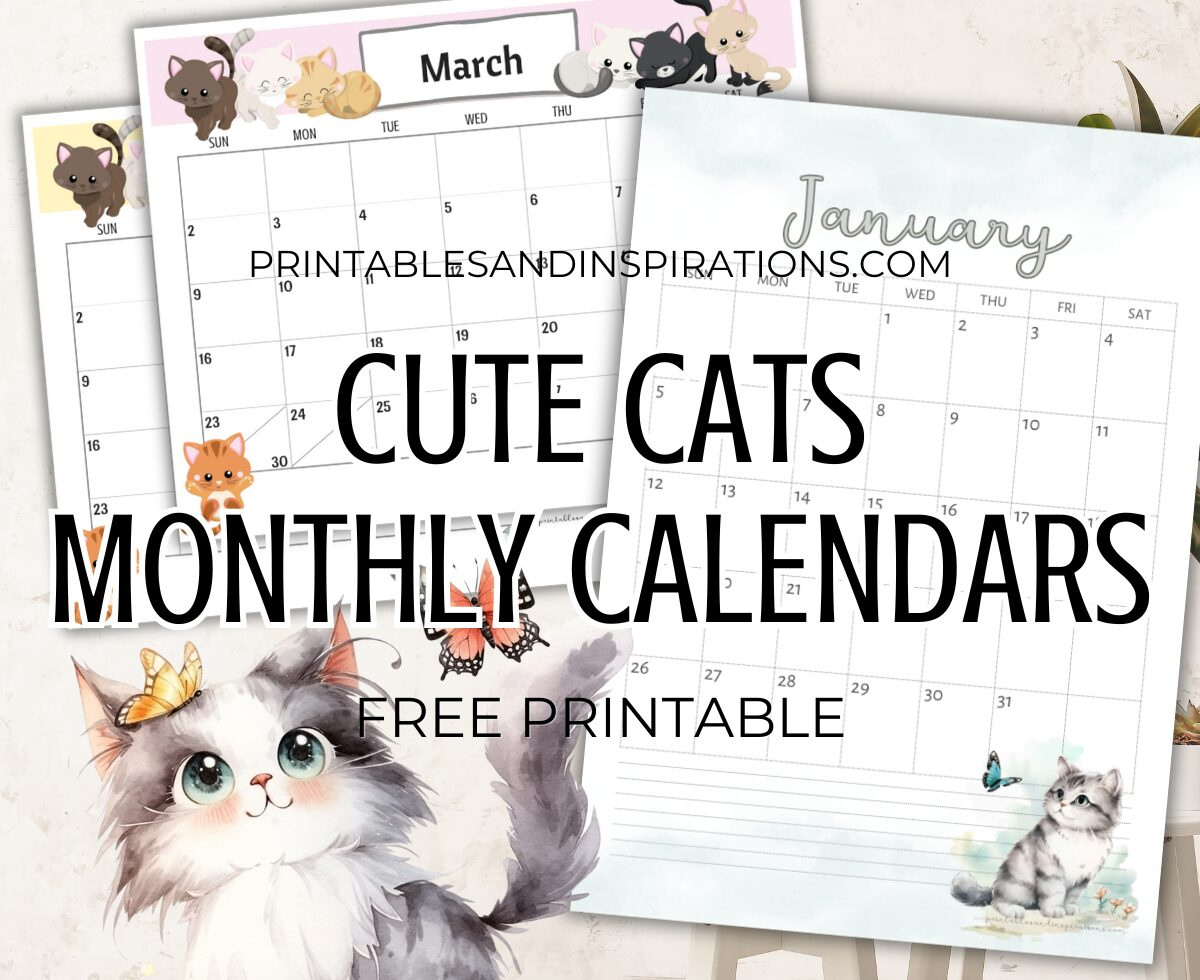 2025 Cute Cats Free Printable Monthly Calendar - Printables And | Calendar 2025