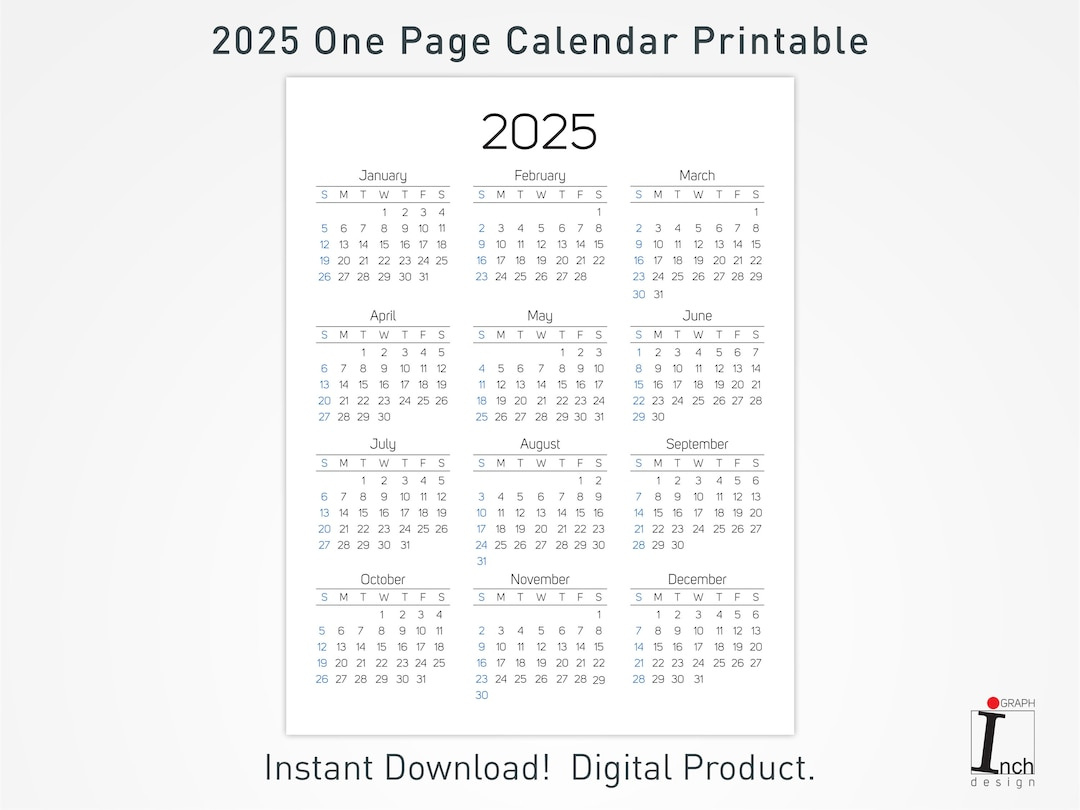 2025 Druckbarer Kalender, 12 Monate Einseitiger Kalender, Wandkalender, 2025 Tischkalender, Minimalistische Hauskalender Dekoration - Etsy.de | One Year Calendar 2025 Printable