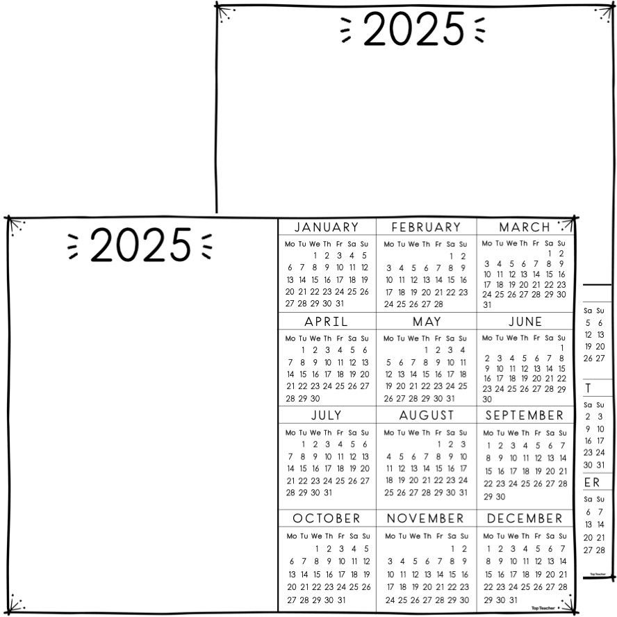 2025 End Of Year Calendar Gift Template - Top Teacher | 2025 Calendar Blank Printable