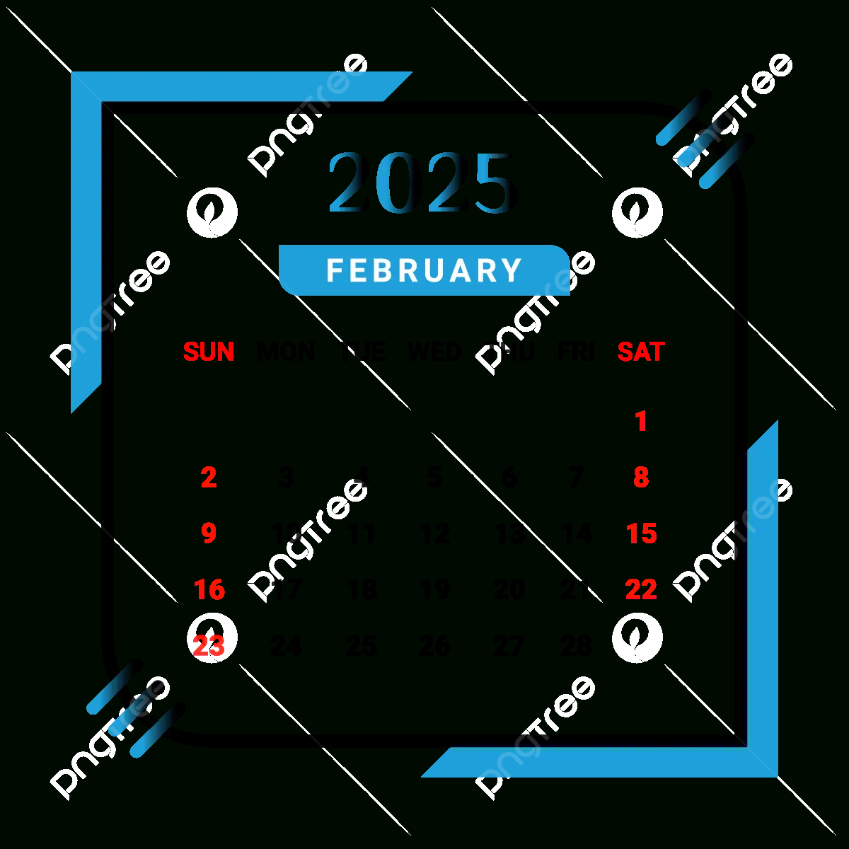 2025 February Month Calendar With Black And Skyblue Vector | February 2025 Calendar Png