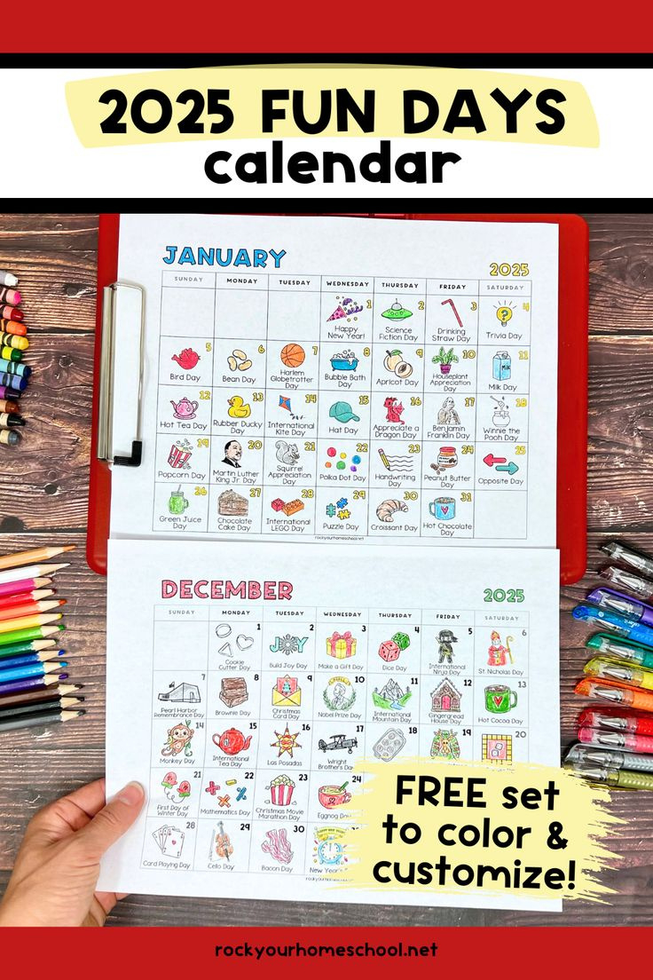 2025 Fun Days Calendar To Celebrate The Year (Free) | 2025 Fun Holiday Calendar Printable