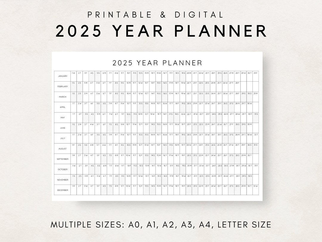 2025 Jahresplaner Druckbar, Jahresplanungskalender, Kalenderposter, 2025 Digitaler Kalender, 2025 Kalender, 2025 Planer, Das Jahr Auf Einen Blick - | 2025 Printable Wall Calendar