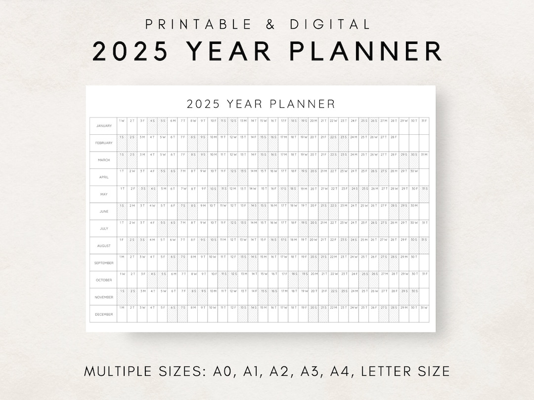 2025 Jahresplaner Druckbar, Jahresplanungskalender, Kalenderposter, 2025 Digitaler Kalender, 2025 Kalender, 2025 Planer, Das Jahr Auf Einen Blick - | Calendar 2025