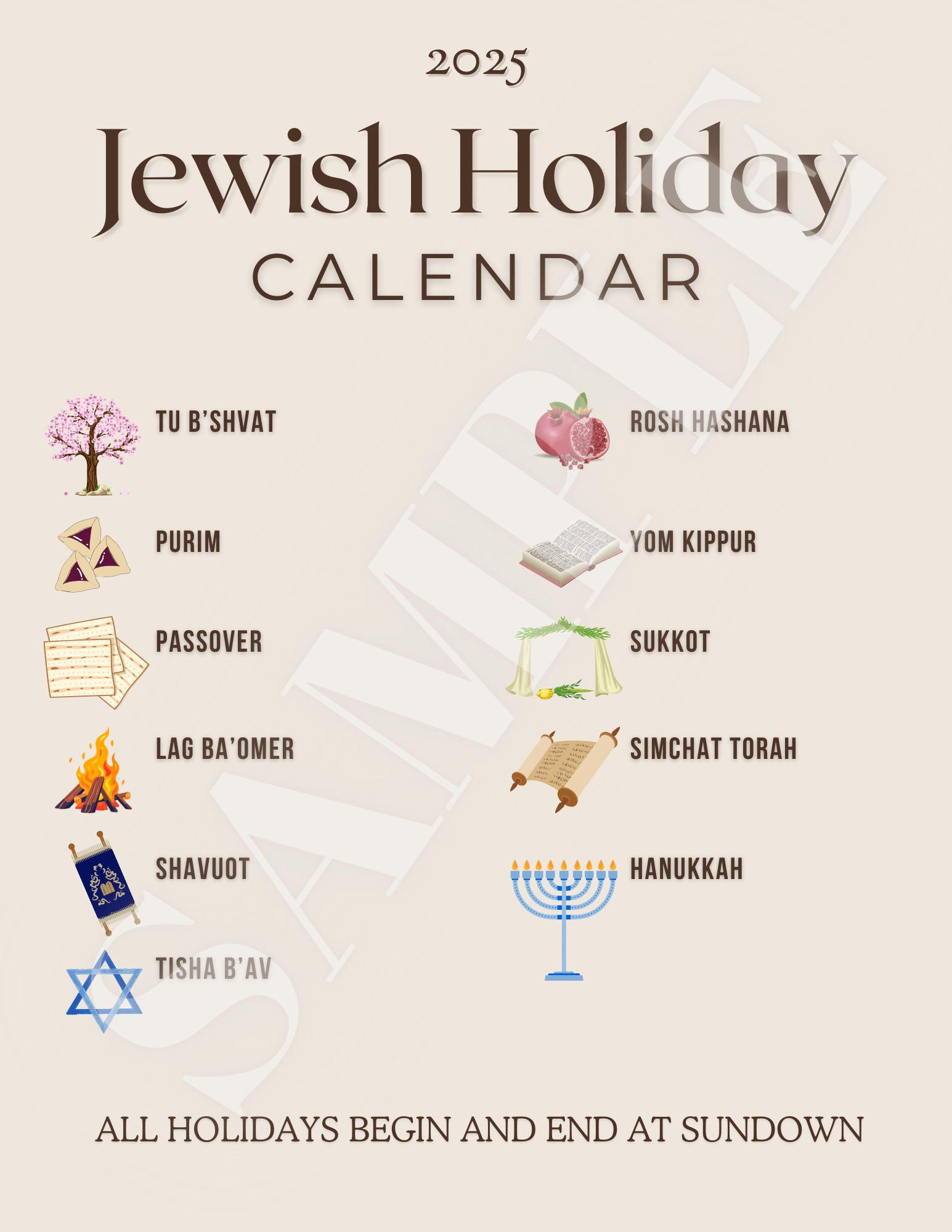 2025 Jewish Holiday Calendar - Etsy | Jewish Calendar 2025 Printable With Holidays