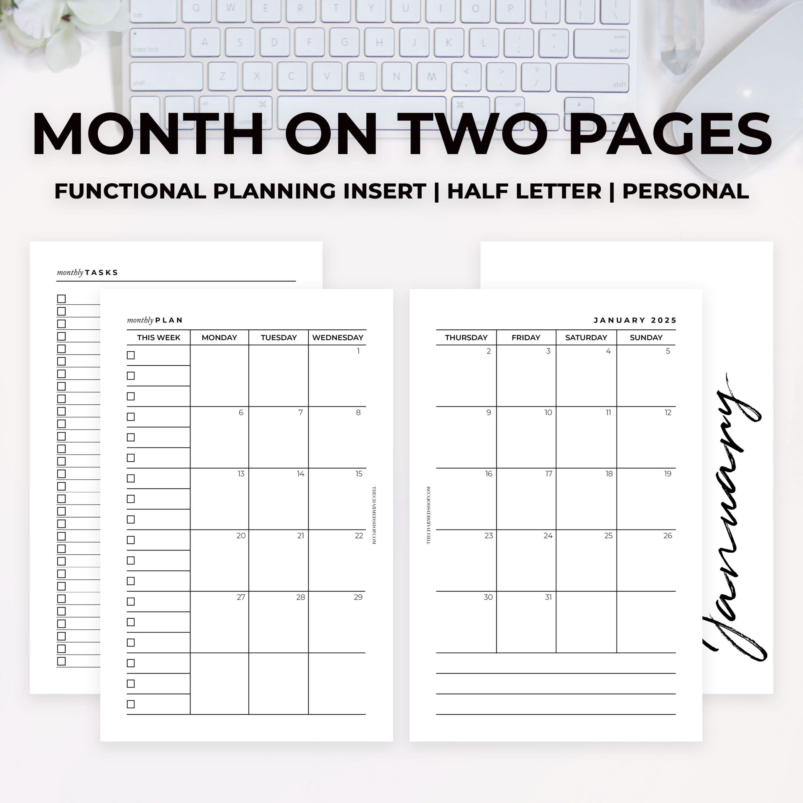 2025 Month On Two Pages Calendar {Printable Pdf} | Printable 2 Page Monthly Calendar 2025