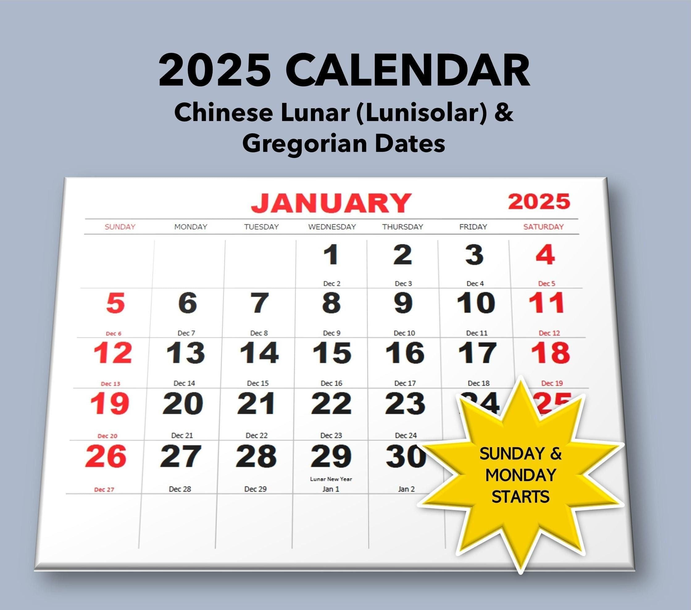 2025 Monthly Calendar, Chinese Lunar &amp;amp; Gregorian Dates, Lunisolar | Calendar 2025