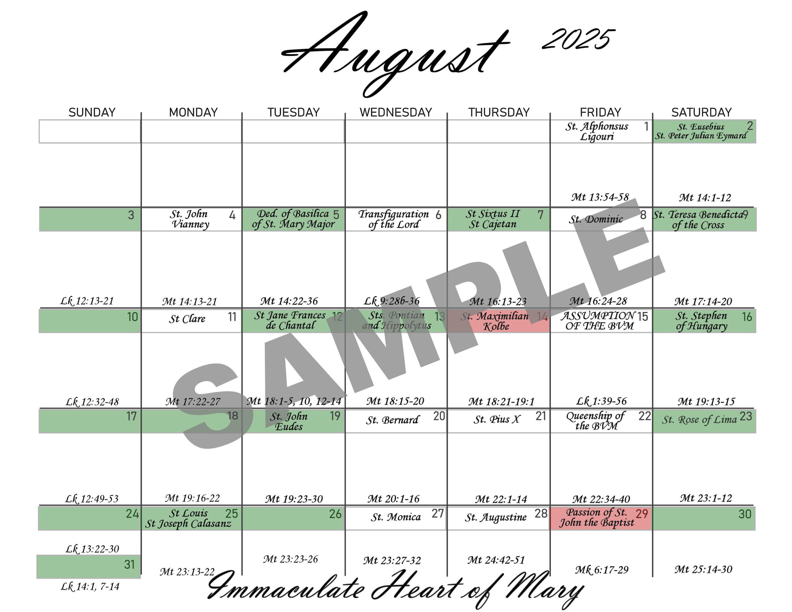 2025 Monthly Liturgical Calendar, Printable, 8.5 X 11, Landscape | Calendar 2025