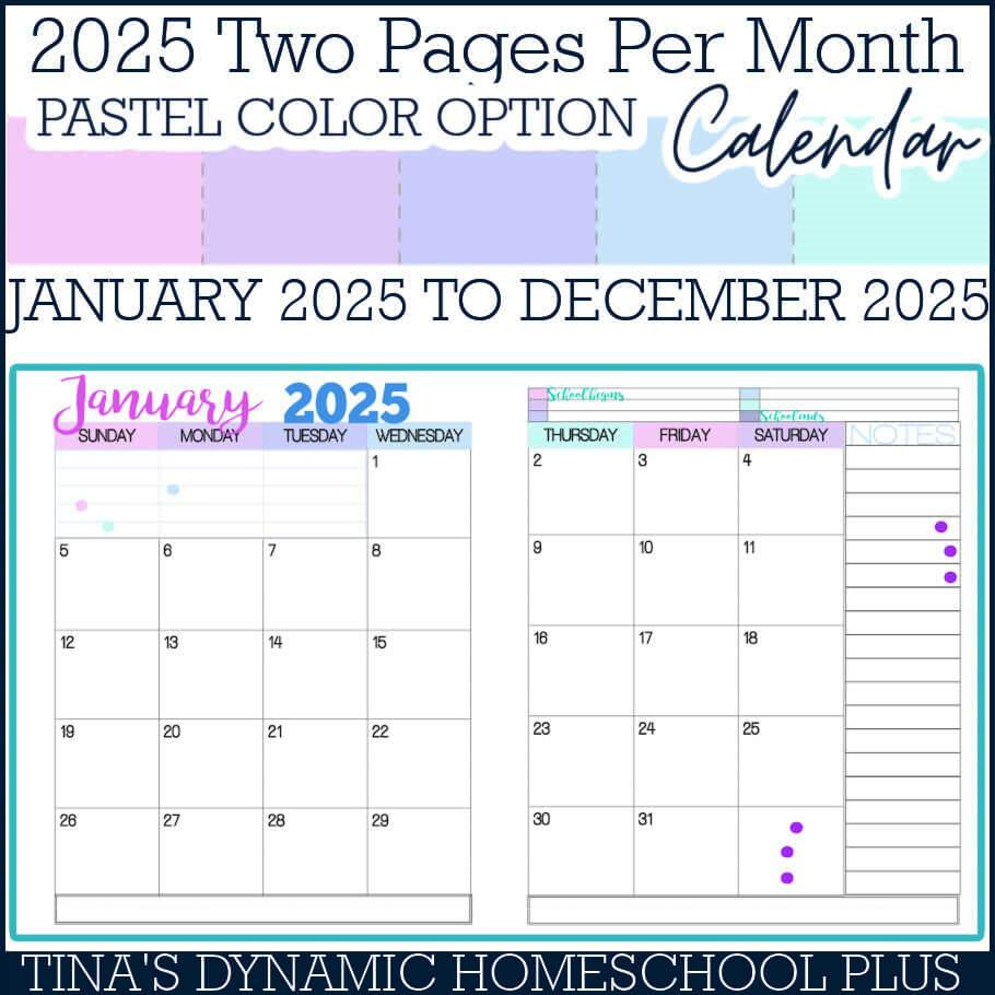 2025 Physical Year 2 Page Monthly Calendar | Calendar 2025