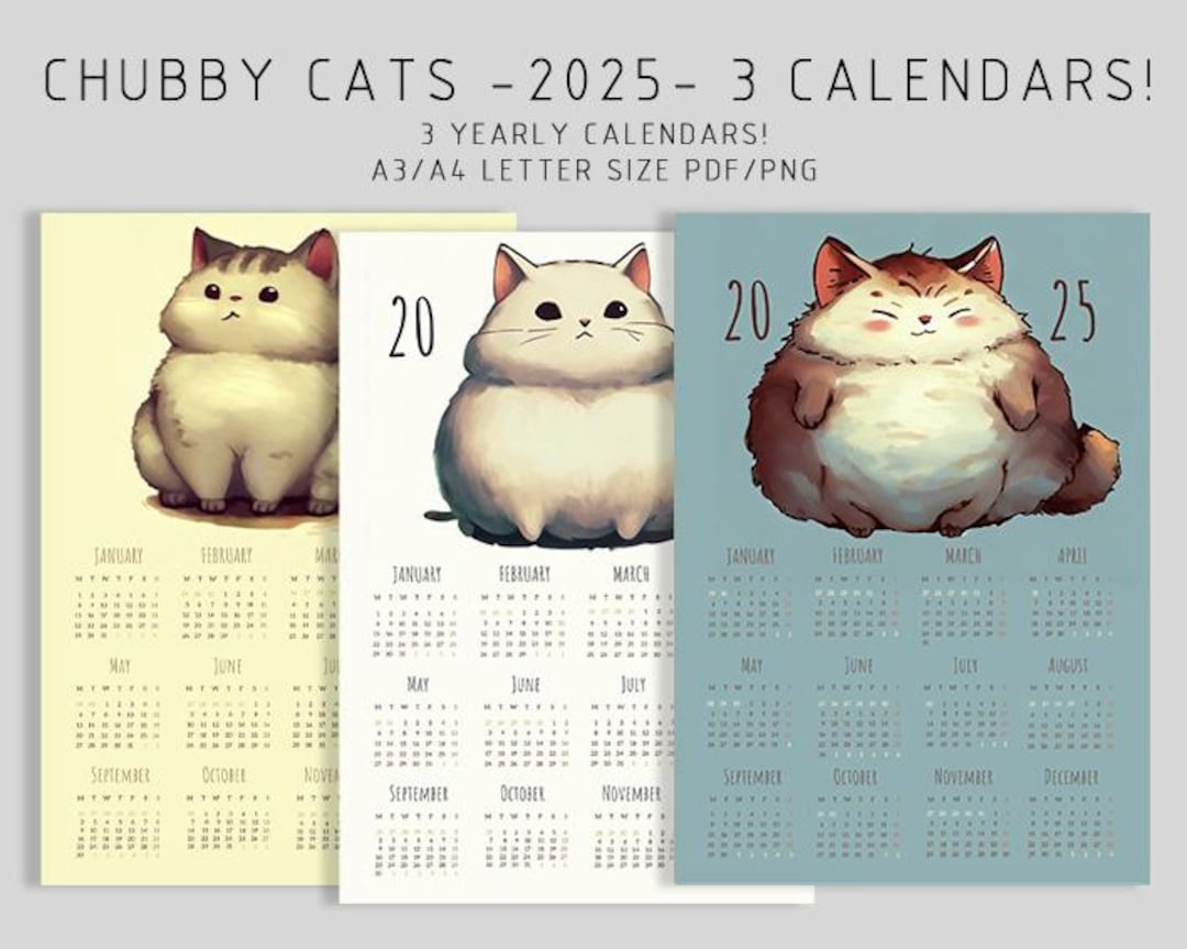 2025 Printable Calendar, 2025 Chubby Cat Calendar, Cat 2025 |  Calendar 2025