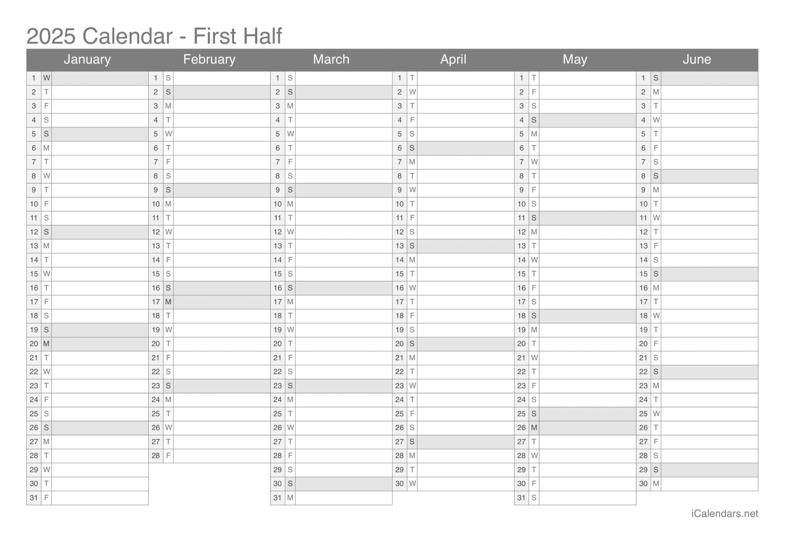 2025 Printable Calendar - Pdf Or Excel | Blank 2025 Year Calendar Printable