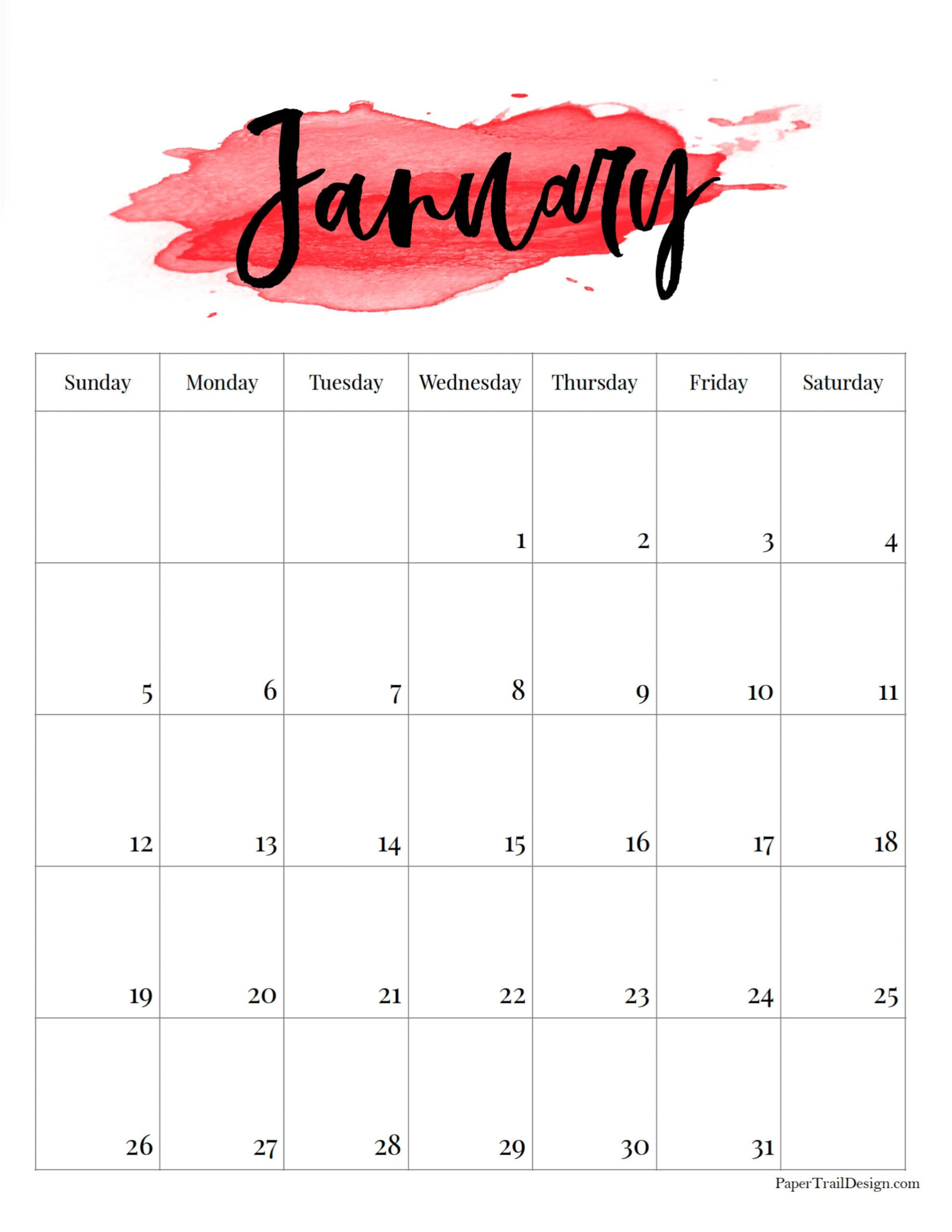 2025 Printable Calendar - Watercolor - Paper Trail Design | 2025 Printable Calendar Vertical