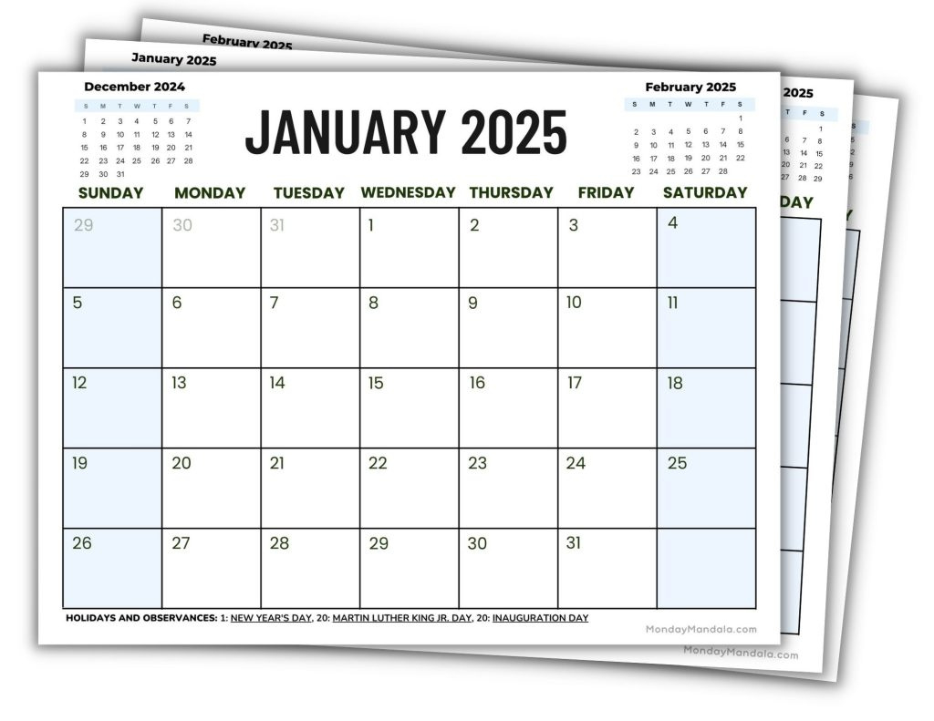 2025 Printable Calendars (56 Free Pdf Printables) | Free Printable Monthly 2025 Calendar With Holidays