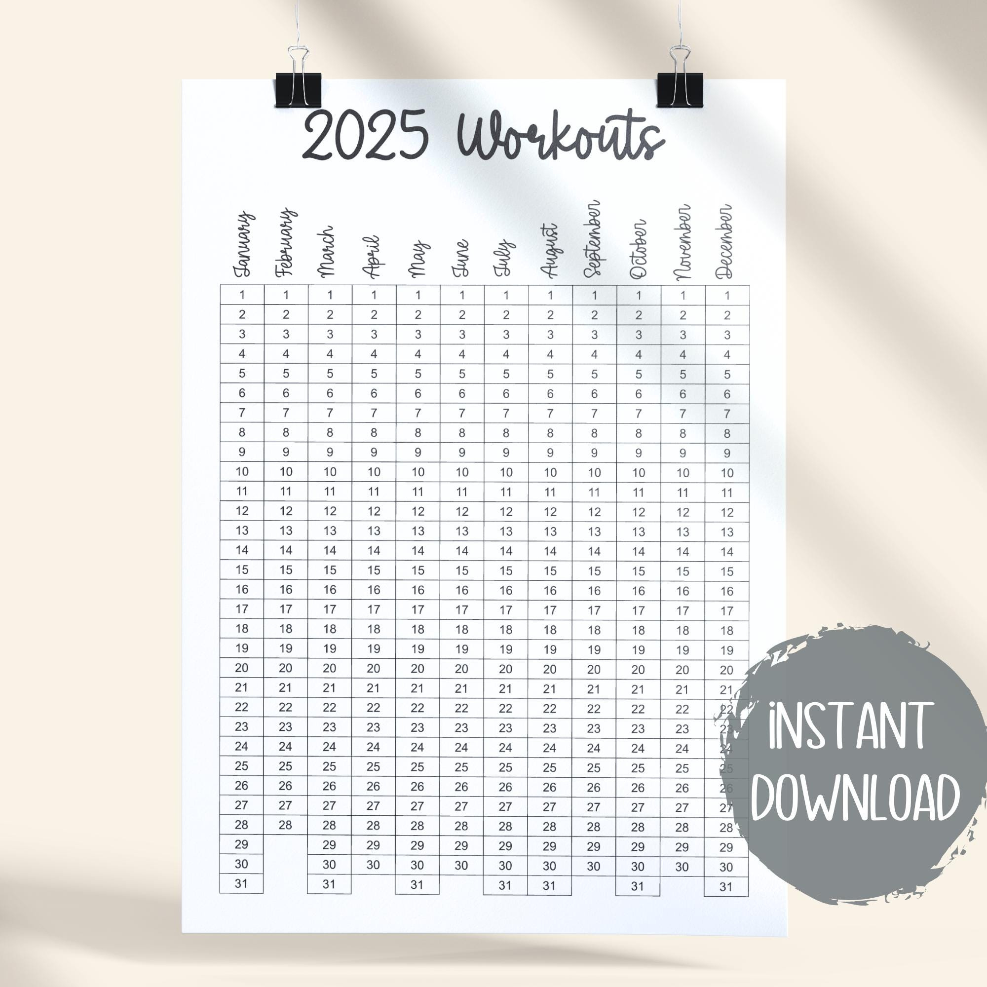 2025 Printable Fitness Monthly Workout Tracker, Workout Calendar | 2025 Workout Calendar Printable