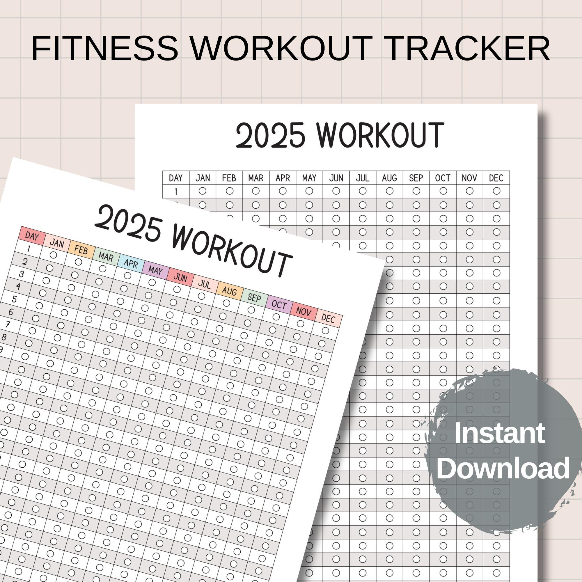 2025 Printable Fitness Workout Tracker, Übungstracker, Färbung | Fitness Calendar 2025 Printable