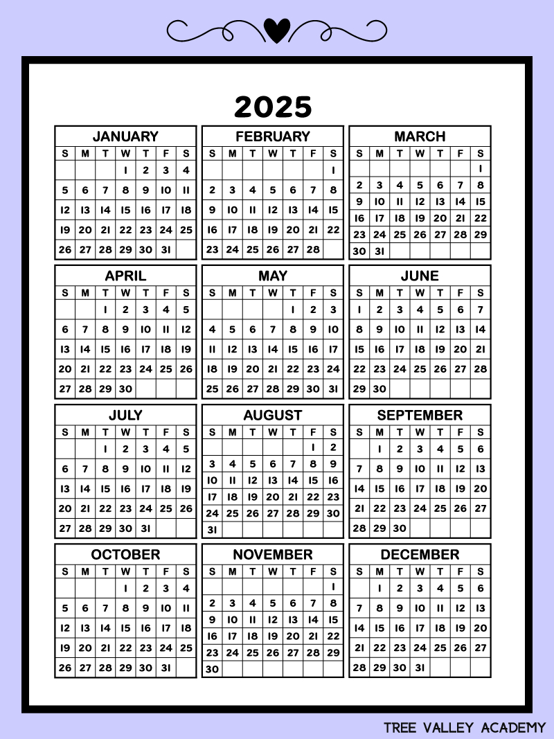 2025 Printable One Page Calendar &amp; Kids Calendar Worksheets | 2025 Calendar Printable One Page