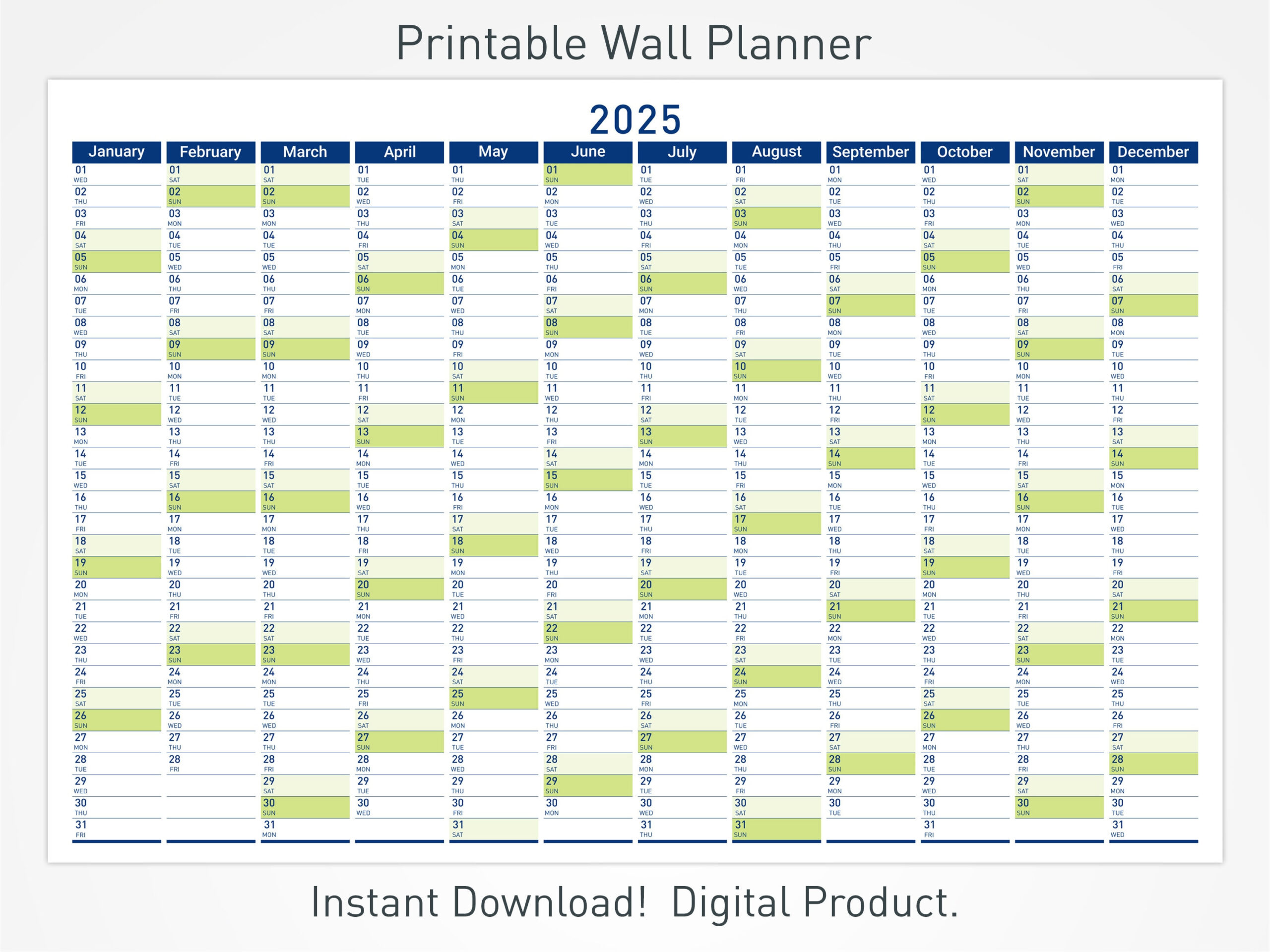 2025 Printable Wall Planner With Minimalist Design, Large Wall | 2025 Printable Wall Calendar