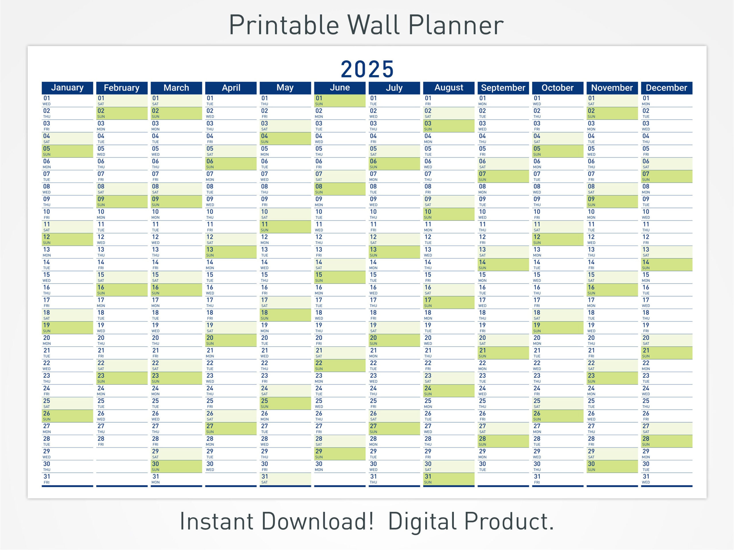 2025 Printable Wall Planner With Minimalist Design, Large Wall | Printable Wall Calendar 2025