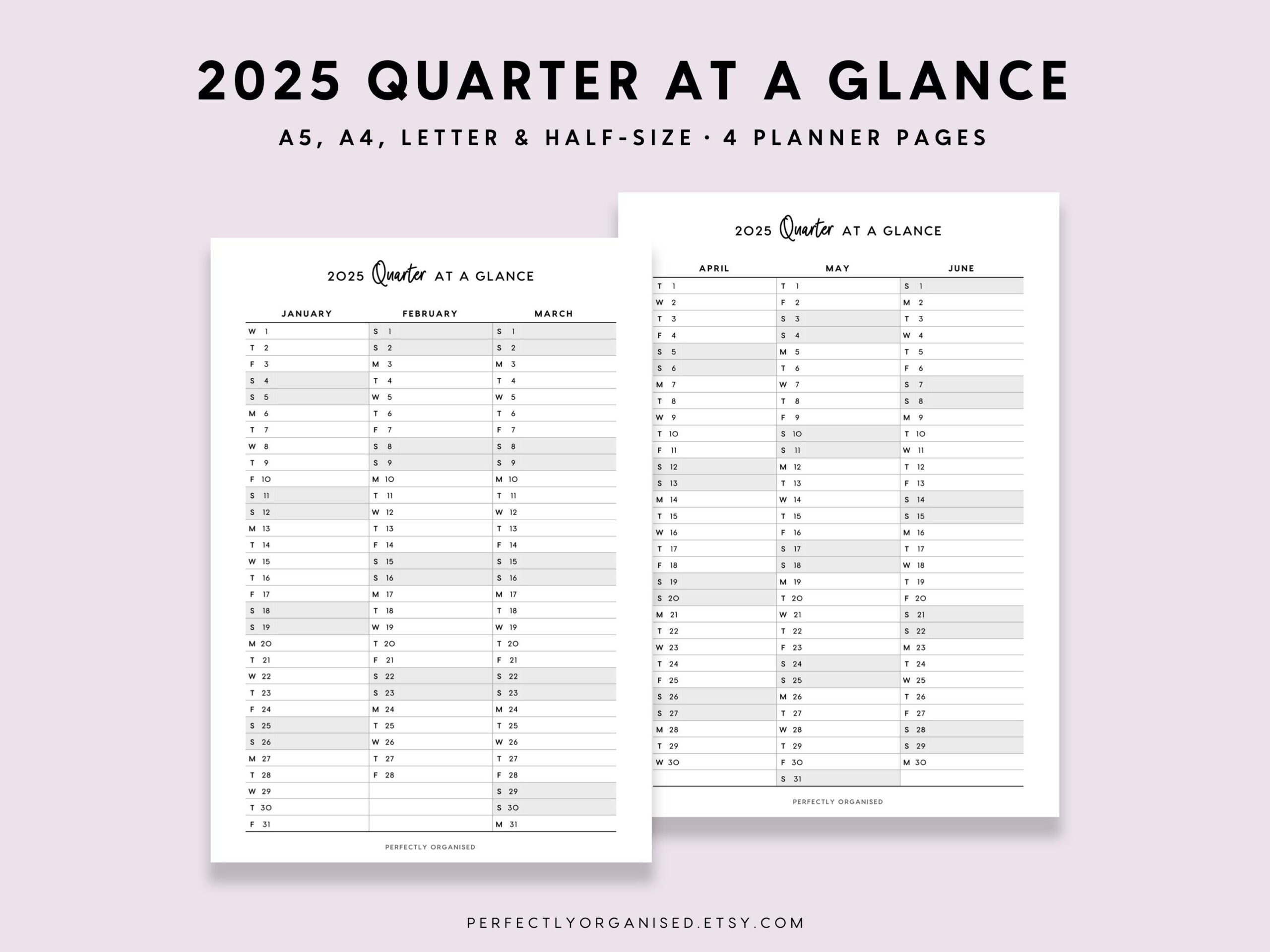 2025 Quarter At A Glance 2025 Quarterly Overview, 3 Month Overview | 2025 Calendar Quarterly Printable