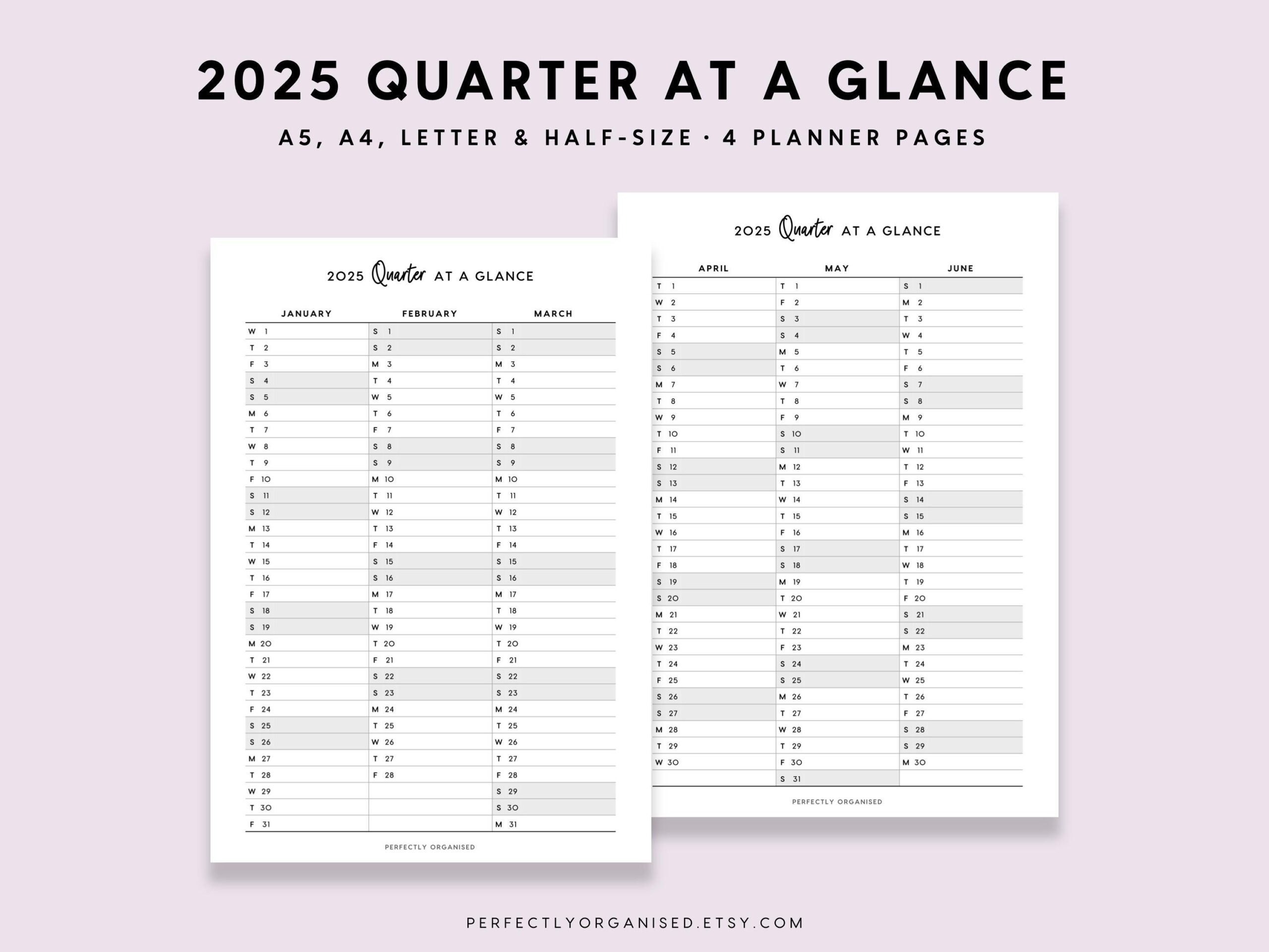 2025 Quarter At A Glance 2025 Quarterly Overview, 3 Month Overview | Printable 2025 Quarterly Calendar