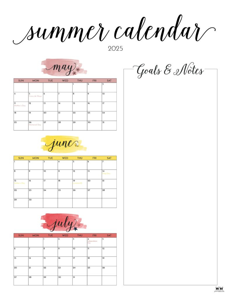 2025 Summer Calendars - 27 Free Printables | Printabulls | Calendar 2025