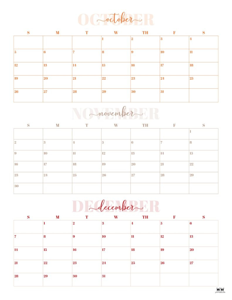 2025 Three Month/Quarterly Calendars - 36 Free Cals | Printabulls | 3 Month Calendar 2025 Printable Free