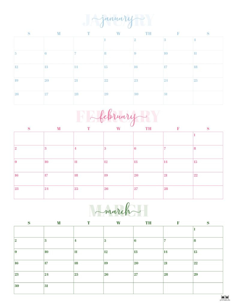 2025 Three Month/Quarterly Calendars - 36 Free Cals | Printabulls | Calendar 2025