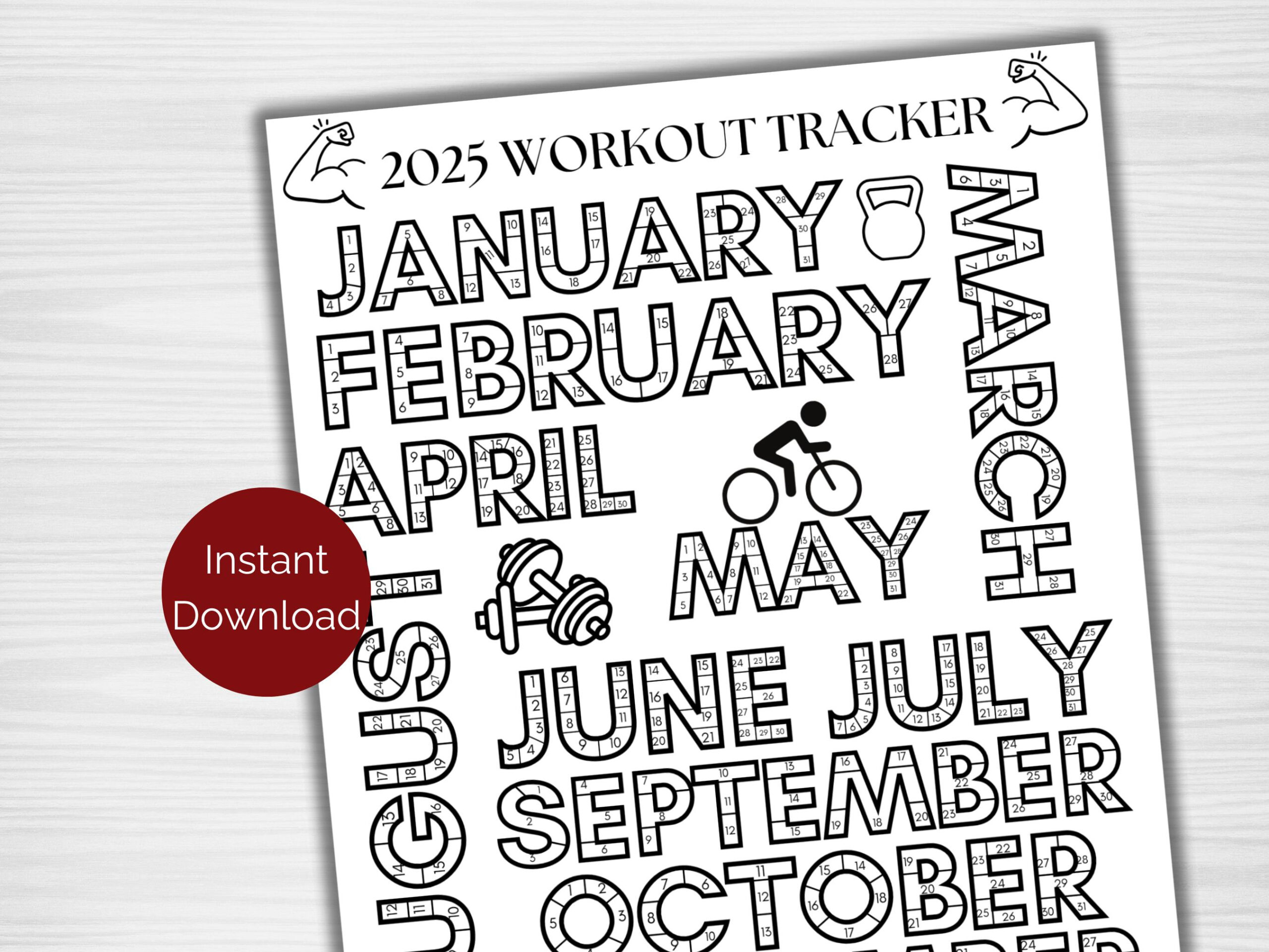 2025 Workout Tracker Coloring Page, Printable Fitness Tracker | 2025 Workout Calendar Printable Free