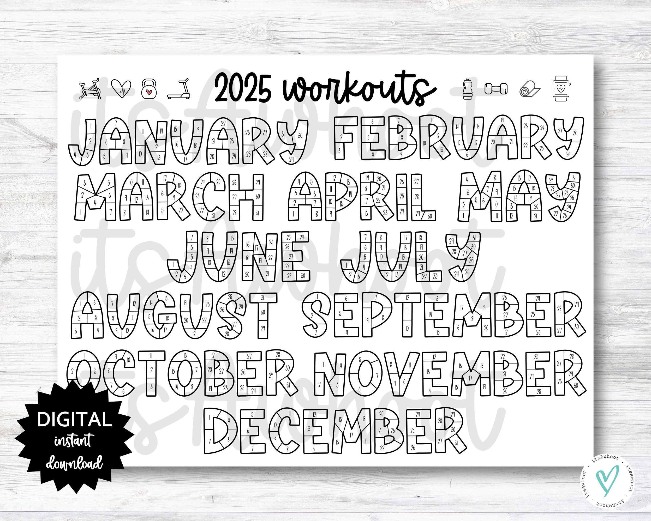 2025 Workouts Tracker Coloring Page Printable, Coloring Workout |  Calendar 2025