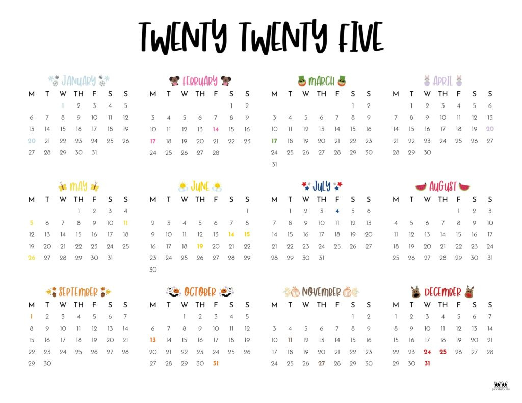 2025 Yearly Calendars - 29 Free Printables | Printabulls | 2025 Printable Calendar Yearly