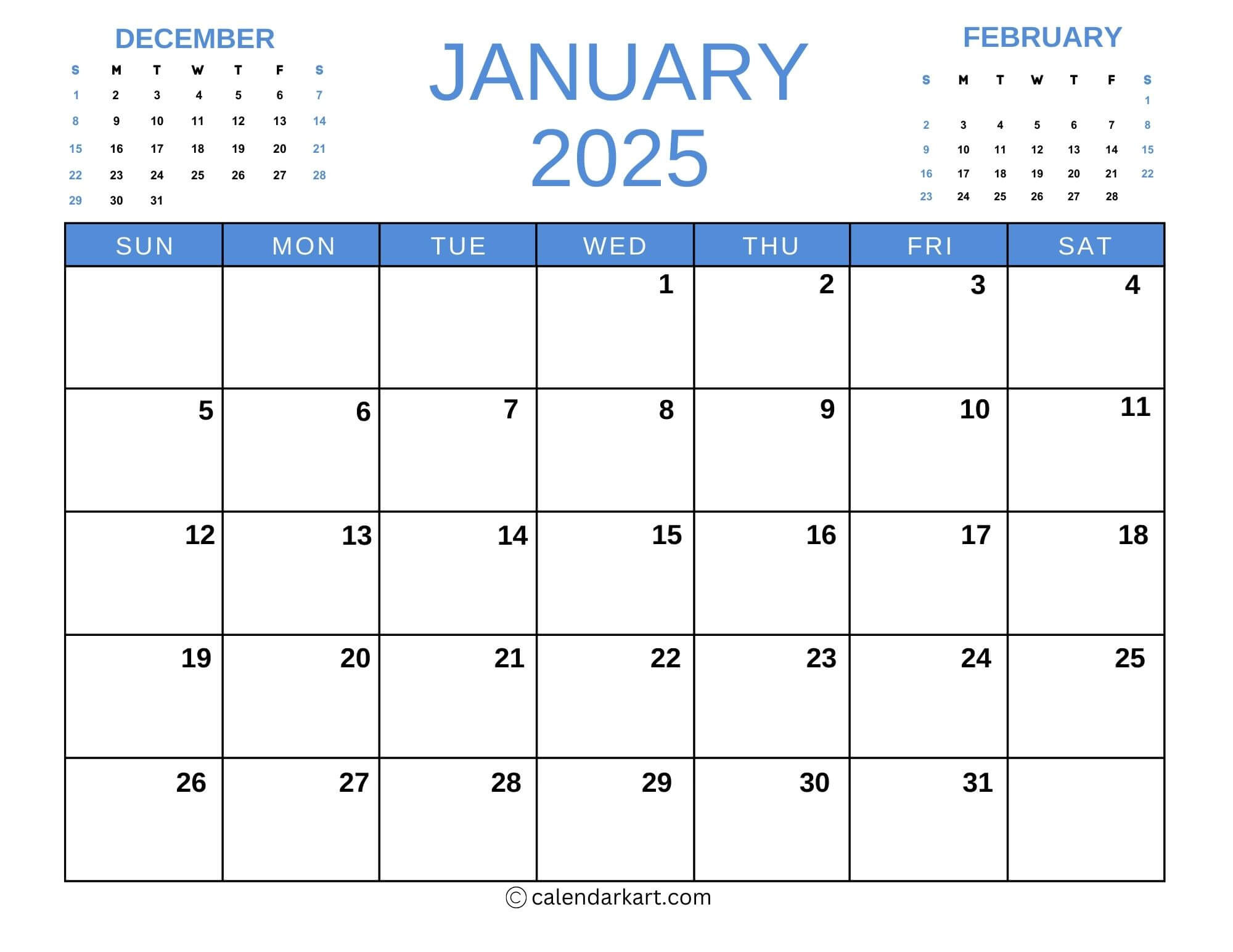 40+ Printable January 2025 Calendars | Free Pdf - Calendarkart | Calendar 2025