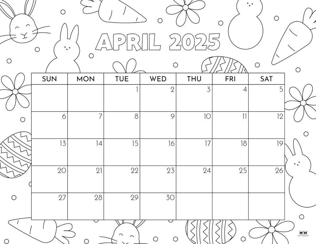 April 2025 Calendars - 107 Free Printables | Printabulls | 2025 Printable Coloring Calendar