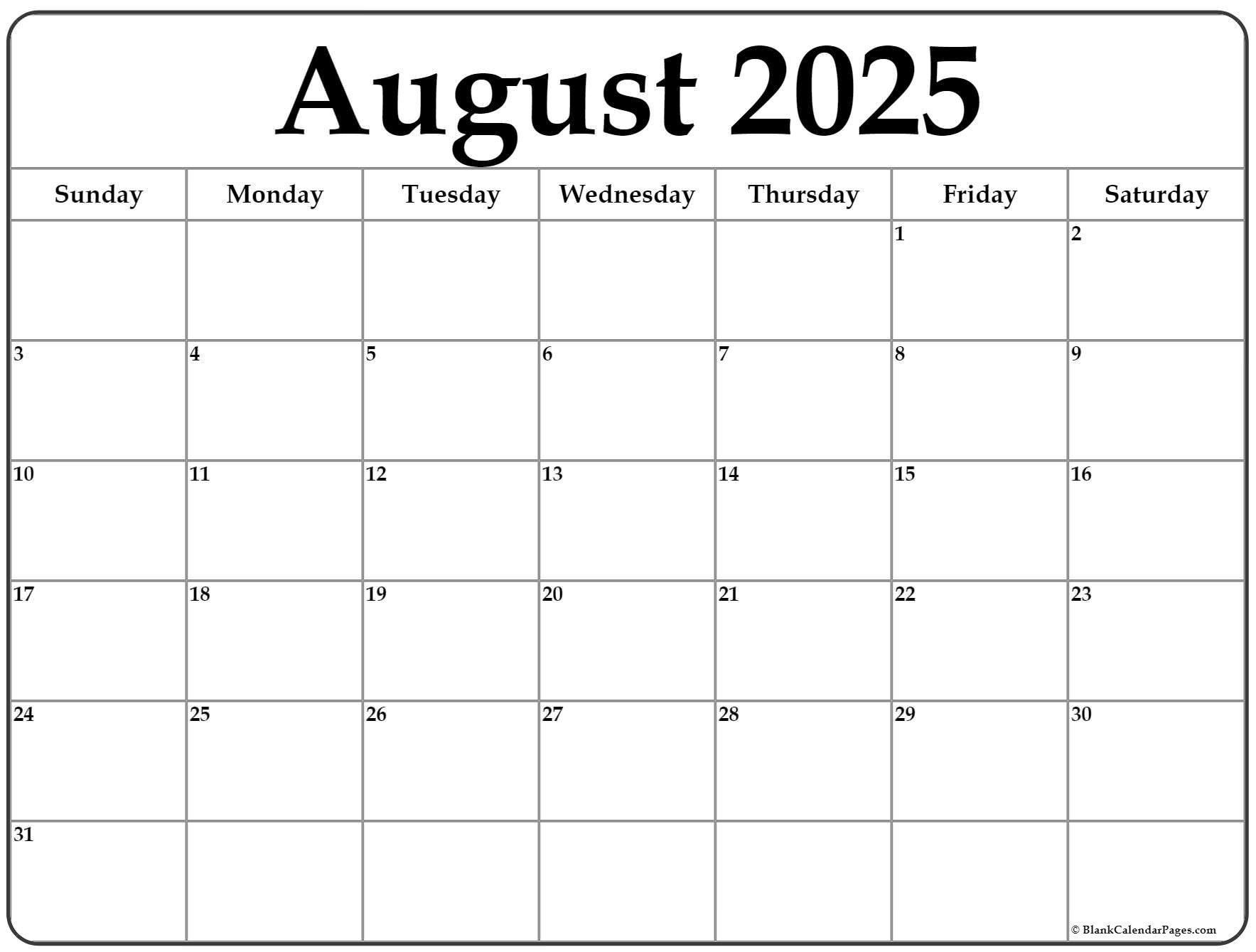 August 2025 Calendar | Free Printable Calendars | August 2024-May 2025 Calendar Printable