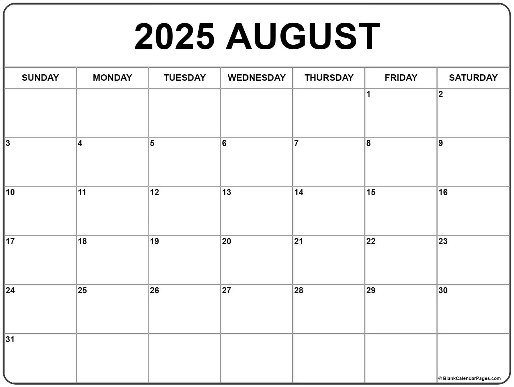 August 2025 Calendar | Free Printable Calendars | Printable Calendar August 2025 To June 2025