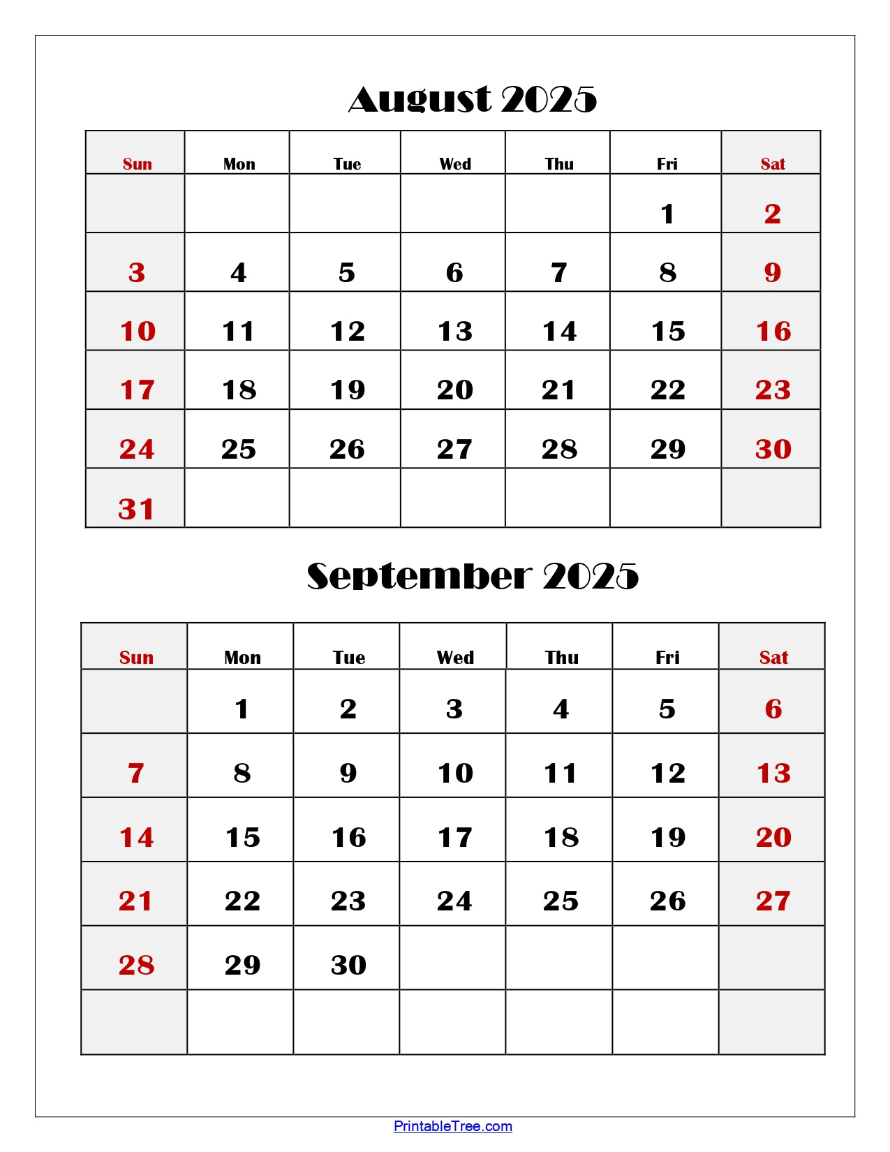 August And September 2025 Calendar Printable Pdf | Two Months Calendar | Printable Calendar August September 2025